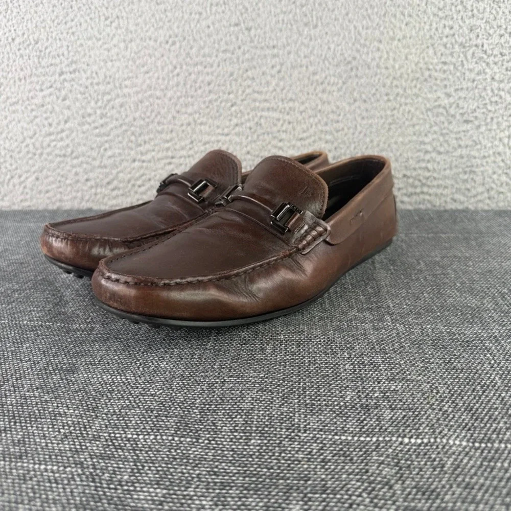 Tod's Driving Loafers Men 8.5 Brown Leather Bit Detail Gommino Made in Italy
